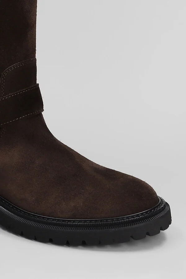 Low Heels Boots In Dark Brown Suede - Image 5
