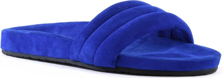Low Key Womens Leather Ribbed Slide Sandals