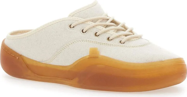 'Low Skate Mule' White Low Top Sneakers With Contrasting Sole In Cotton Man - Image 2