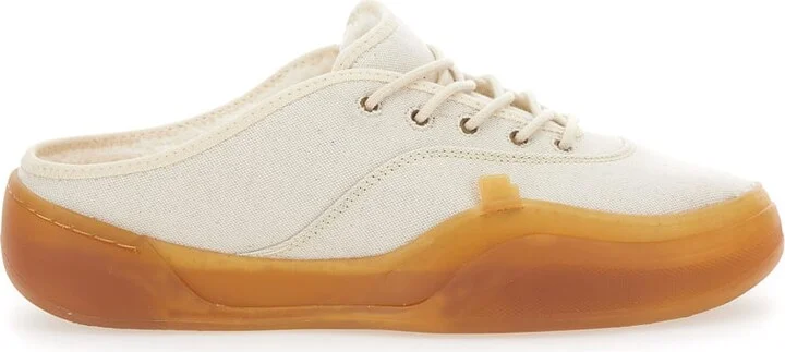 'low Skate Mule' White Low Top Sneakers With Contrasting Sole In Cotton Man