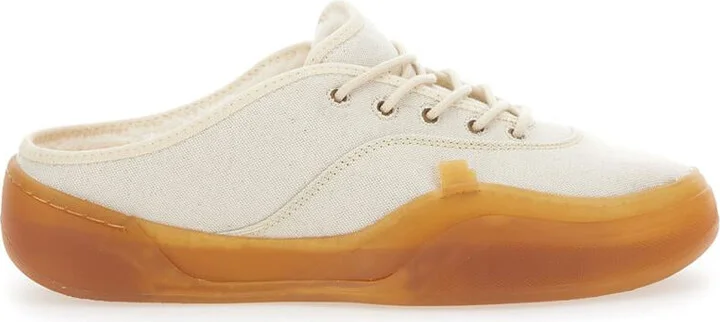 'Low Skate Mule' White Low Top Sneakers With Contrasting Sole In Cotton Man