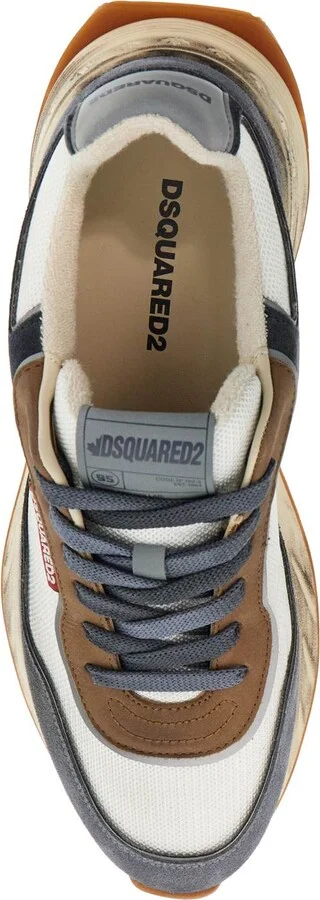 Low Top Blue Denim Sneakers In Leather With Suede Inserts And Rubber Sole - Image 2