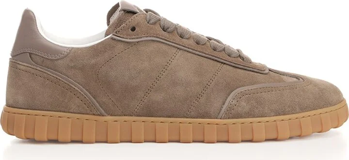 Low-Top Lace-Up In Split Leather Sneakers Grey