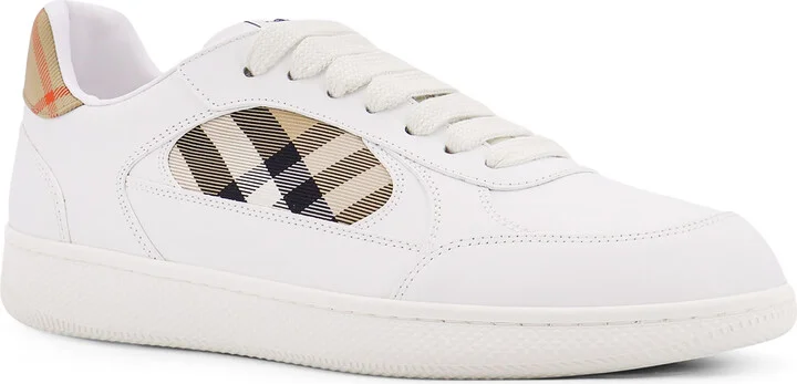 Low-top Leather Sneakers With Check Inserts - Image 2