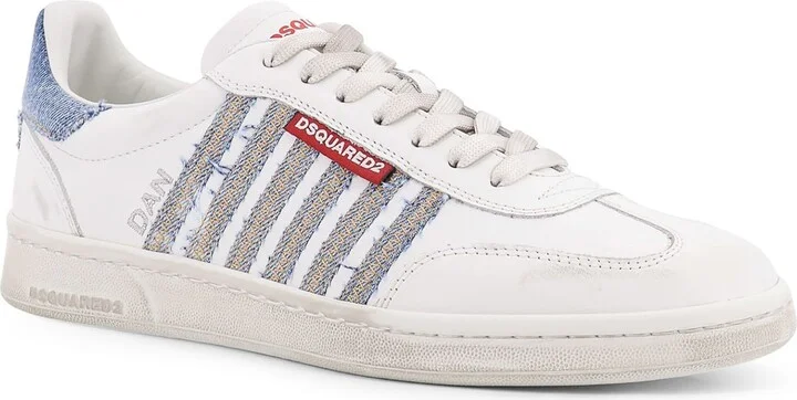 Low-top Leather Sneakers With Denim Profiles - Image 2