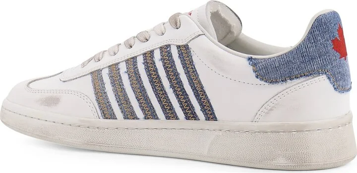 Low-top Leather Sneakers With Denim Profiles - Image 3