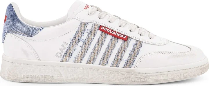 Low-top Leather Sneakers With Denim Profiles