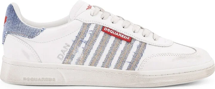 Low-Top Leather Sneakers With Denim Profiles