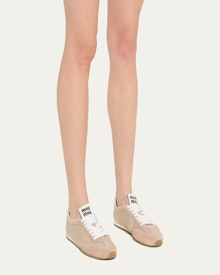 Low-Top Mesh Suede Sneakers - Image 5