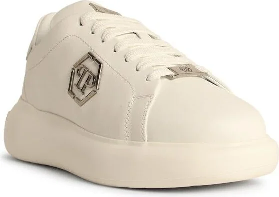 'low Top New Basic Hexagon' White Leather Sneakers - Image 2