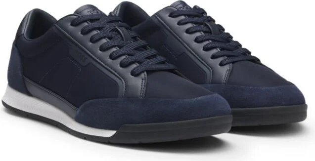 Low-top trainers with suede and faux leather