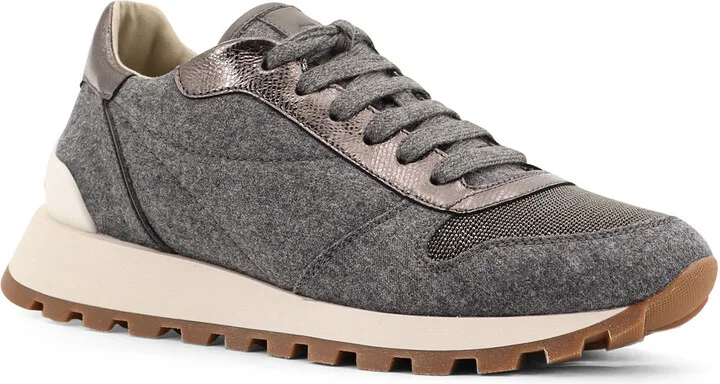 Low-top Wool Flannel Sneakers With Leather Profiles - Image 2