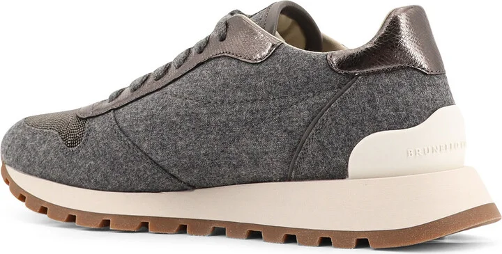 Low-top Wool Flannel Sneakers With Leather Profiles - Image 3