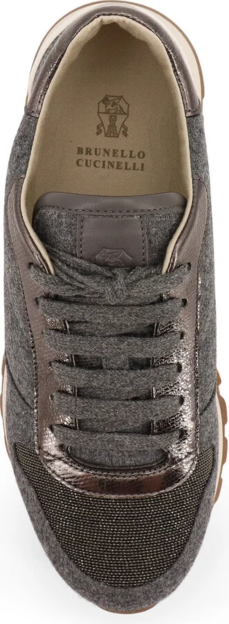 Low-top Wool Flannel Sneakers With Leather Profiles - Image 5
