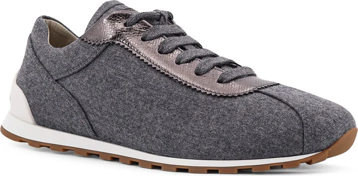 Low-top Wool Flannel Sneakers With Leather Profiles - Image 2