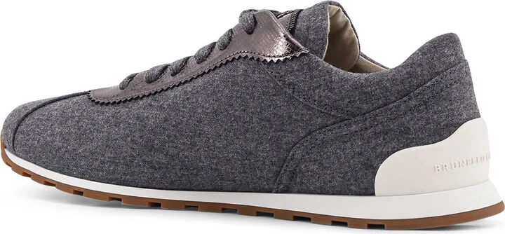 Low-top Wool Flannel Sneakers With Leather Profiles - Image 3