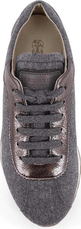 Low-top Wool Flannel Sneakers With Leather Profiles - Image 5