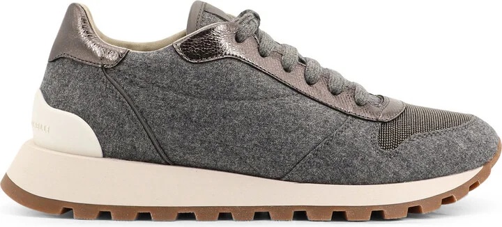 Low-top Wool Flannel Sneakers With Leather Profiles