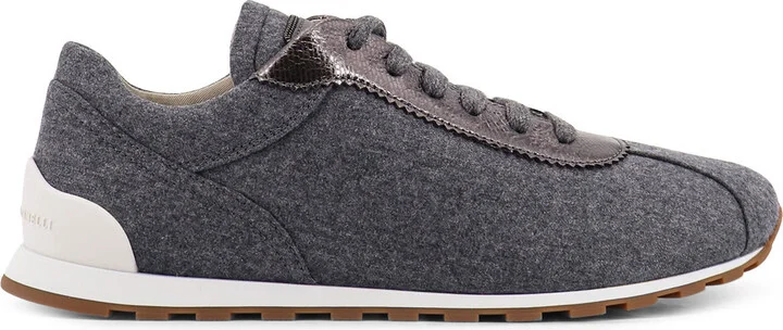 Low-top Wool Flannel Sneakers With Leather Profiles