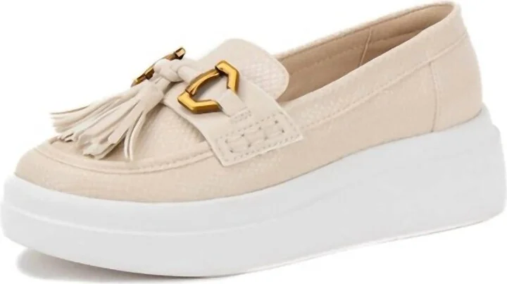 Lss Slip On Platform Tassel Loafer/sneaker In Beige