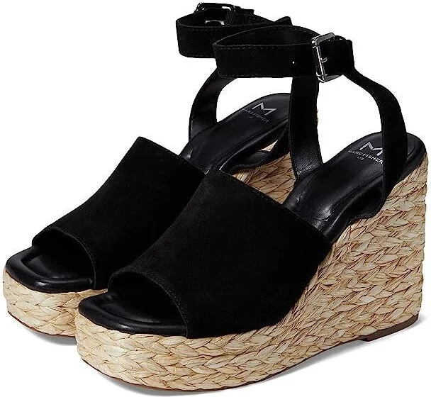 LTD Nelly Sandals Womens US 8.5 Black Ankle Strap Wedge Heel KHD2373