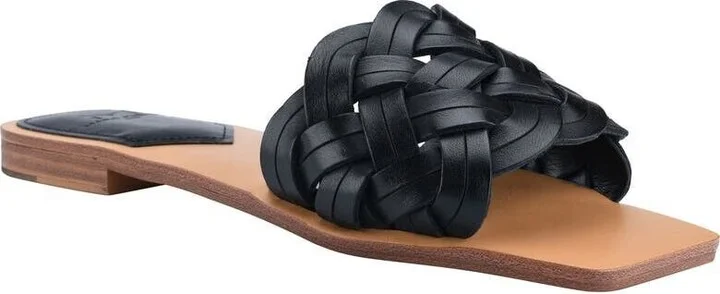 LTD Rebecca Sandal Women's 8.5 Black Leather Square Toe Slide KHD728