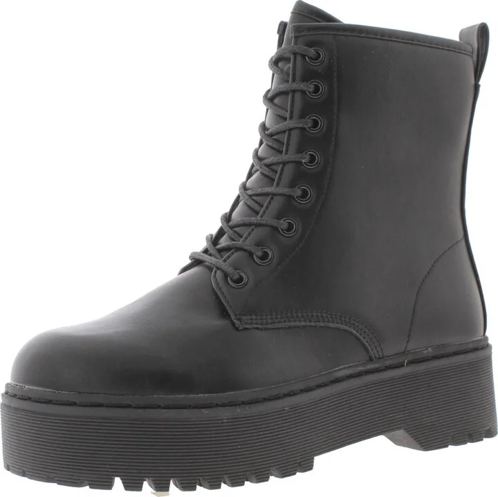 Lucie Womens Faux Leather Lug Sole Combat & Lace-up Boots