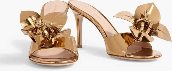 Lucilla floral-appliquéd mirrored-leather mules - Image 2