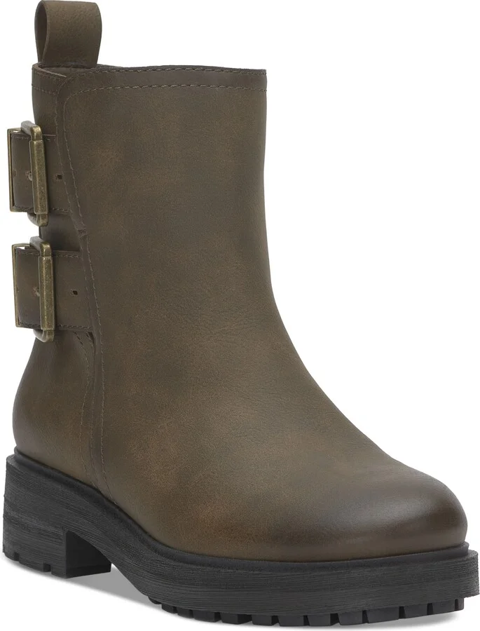 Luck Brand Women's Candre Double Buckle Moto Lug Sole Booties