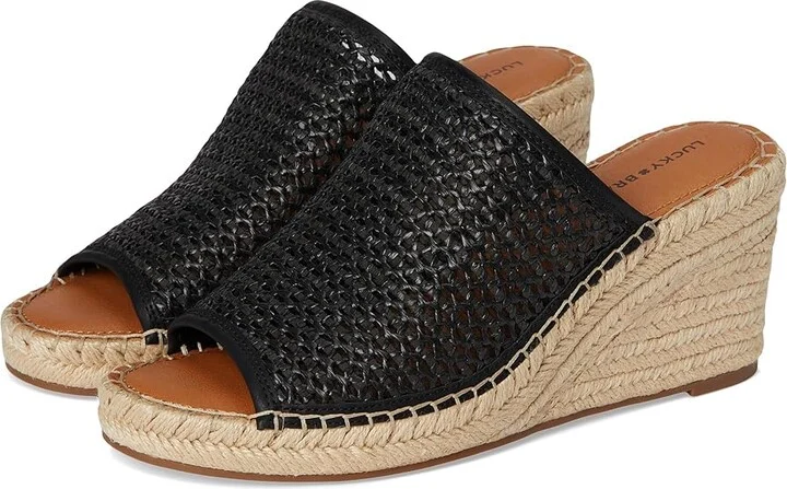 Lucky Brand Cabriah Woven Espadrille Wedge Sandal Women's Sandals Black/Black : 11 B - Medium, Rubber