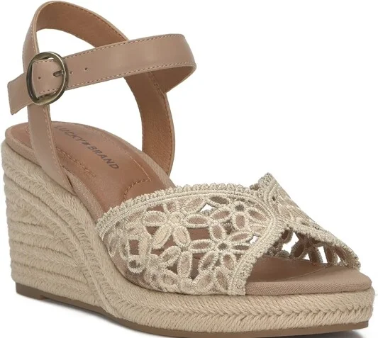 Lucky Brand Coyna Floral Espadrille Wedge Sandal - Women's Accessories Shoes Wedges in Open Beige/Khaki