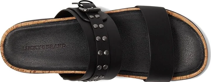 Lucky Brand Dineesa Studded Two Band Flat Sandals Women's Sandals Black : 6 B - Medium, Leather - Image 2