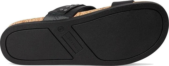 Lucky Brand Dineesa Studded Two Band Flat Sandals Women's Sandals Black : 6 B - Medium, Leather - Image 3