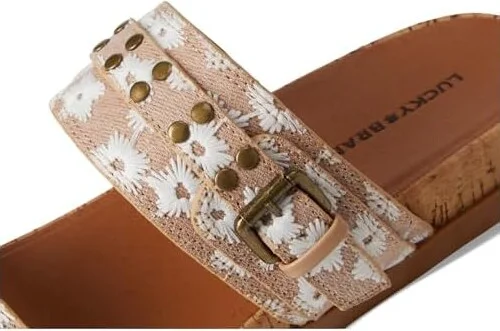 Lucky Brand Dineesa Studded Two Band Flat Sandals Women's Sandals Natural : 6.5 B - Medium, Leather - Image 7