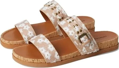 Lucky Brand Dineesa Studded Two Band Flat Sandals Women's Sandals Natural : 6.5 B - Medium, Leather