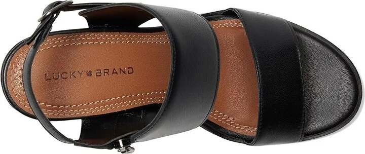 Lucky Brand Dinzin Double Band Heeled Sandals Women's Sandals Black : 5 B - Medium, Leather - Image 2