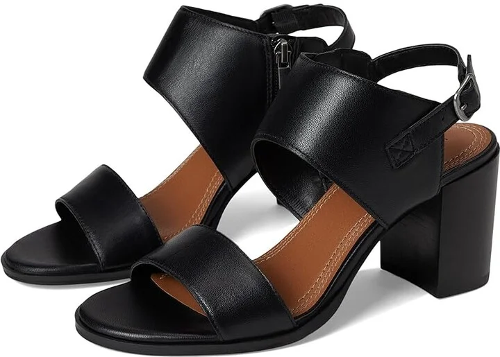 Lucky Brand Dinzin Double Band Heeled Sandals Women's Sandals Black : 5 B - Medium, Leather