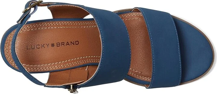 Lucky Brand Dinzin Double Band Heeled Sandals Women's Sandals Dark Chambray : 10 B - Medium, Leather - Image 2