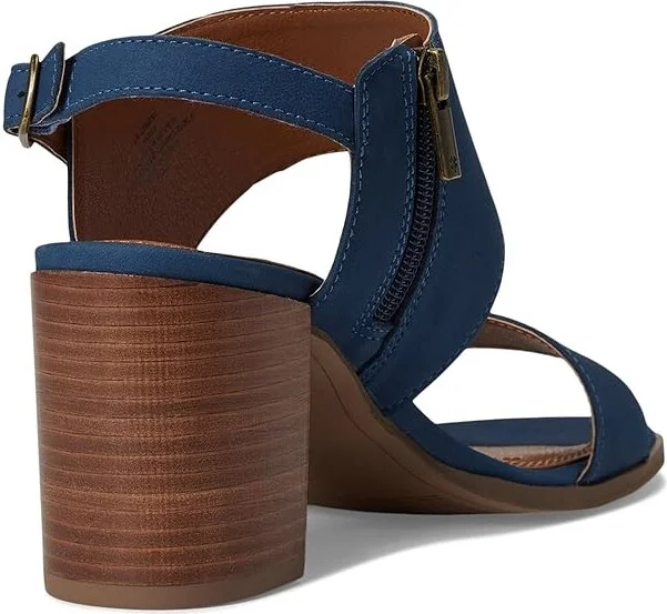 Lucky Brand Dinzin Double Band Heeled Sandals Women's Sandals Dark Chambray : 10 B - Medium, Leather - Image 4
