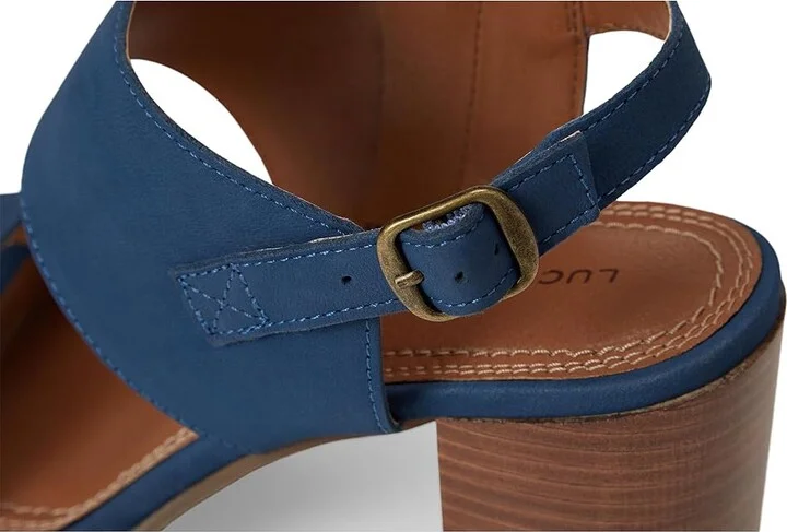 Lucky Brand Dinzin Double Band Heeled Sandals Women's Sandals Dark Chambray : 10 B - Medium, Leather - Image 7