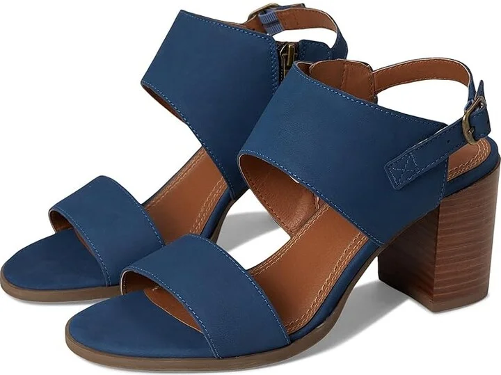 Lucky Brand Dinzin Double Band Heeled Sandals Women's Sandals Dark Chambray : 10 B - Medium, Leather