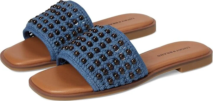 Lucky Brand Gidya Beaded Flat Sandals Women's Sandals Medium/Brown : 8 B - Medium, Faux Leather/Synthetic
