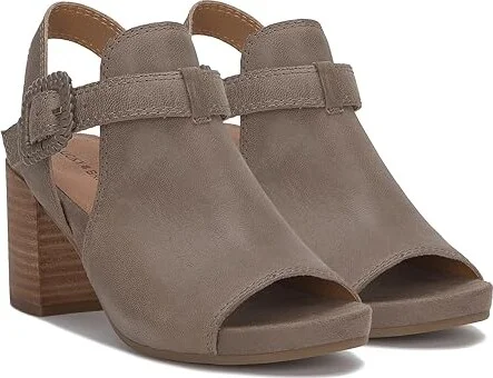 Lucky Brand Juliane Cutout Heeled Sandal Women's Sandals Coffee Quartz : 7.5 B - Medium, Leather/Rubber