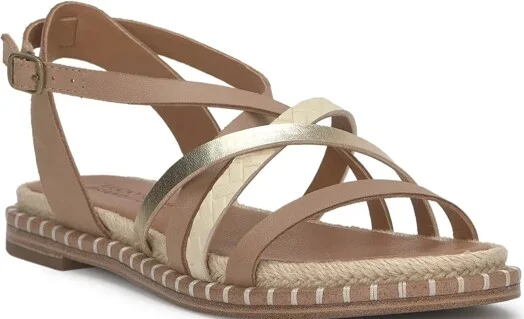Lucky Brand Kielly Cross Strap Flat Sandal - Women's Accessories Shoes Sandals in Open Beige/Khaki