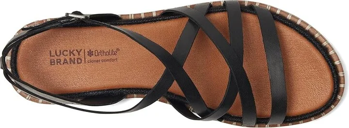 Lucky Brand Kielly Cross Strap Flat Sandals Women's Sandals Black : 9.5 B - Medium, Leather - Image 2