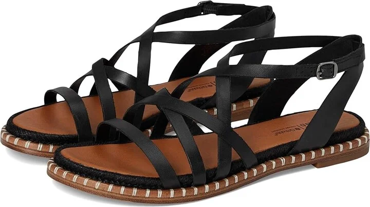 Lucky Brand Kielly Cross Strap Flat Sandals Women's Sandals Black : 9.5 B - Medium, Leather
