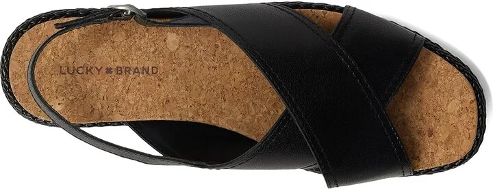 Lucky Brand Pebina Cross Band Wedge Sandals Women's Sandals Black : 9.5 B - Medium, Leather - Image 2