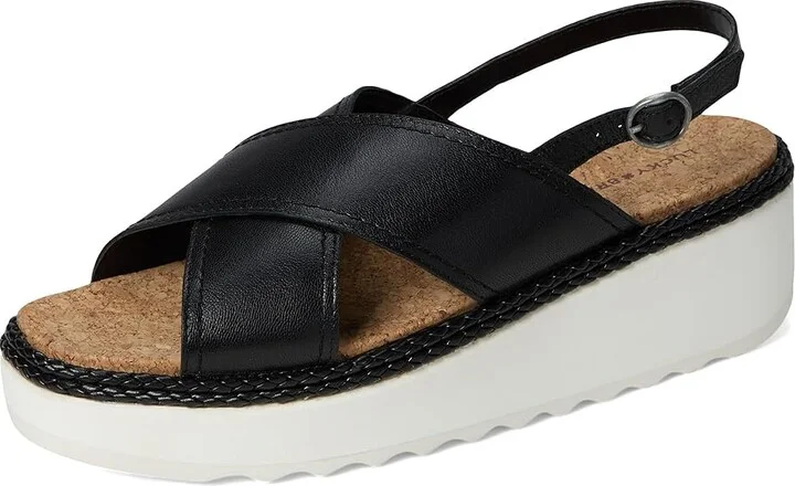 Lucky Brand Pebina Cross Band Wedge Sandals Women's Sandals Black : 9.5 B - Medium, Leather - Image 5