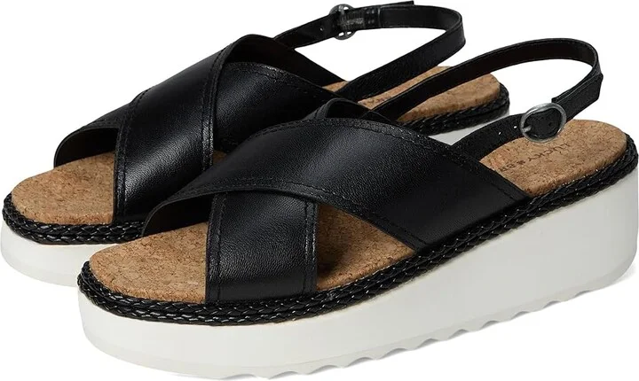 Lucky Brand Pebina Cross Band Wedge Sandals Women's Sandals Black : 9.5 B - Medium, Leather