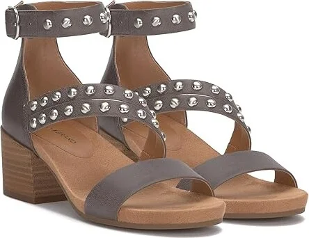 Lucky Brand Piah Studded Heeled Sandal Women's Sandals Chocolate : 8 B - Medium, Leather